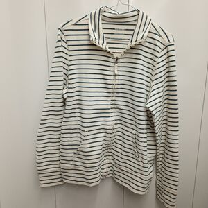 Sz L, Striped White and Blue Knit zip up